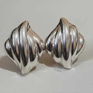 Vintage Taxco Mexico Sterling Silver Modernist Swirl Clip-On Earrings